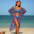Swimwear women two piece three piece set leopard print long sleeve tagram blouse floral bikini by Bella Mia