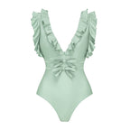 Women Swimsuit Solid Color Bow Decoration One Piece Swimsuit Set by Bella Mia