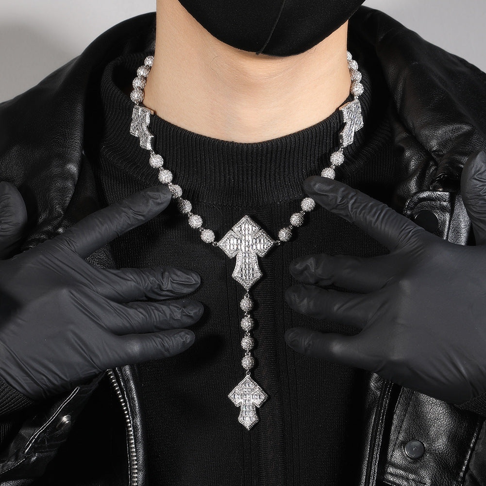 Hip Hop Beaded Zirconia Cross Necklace by nowadaysfashion