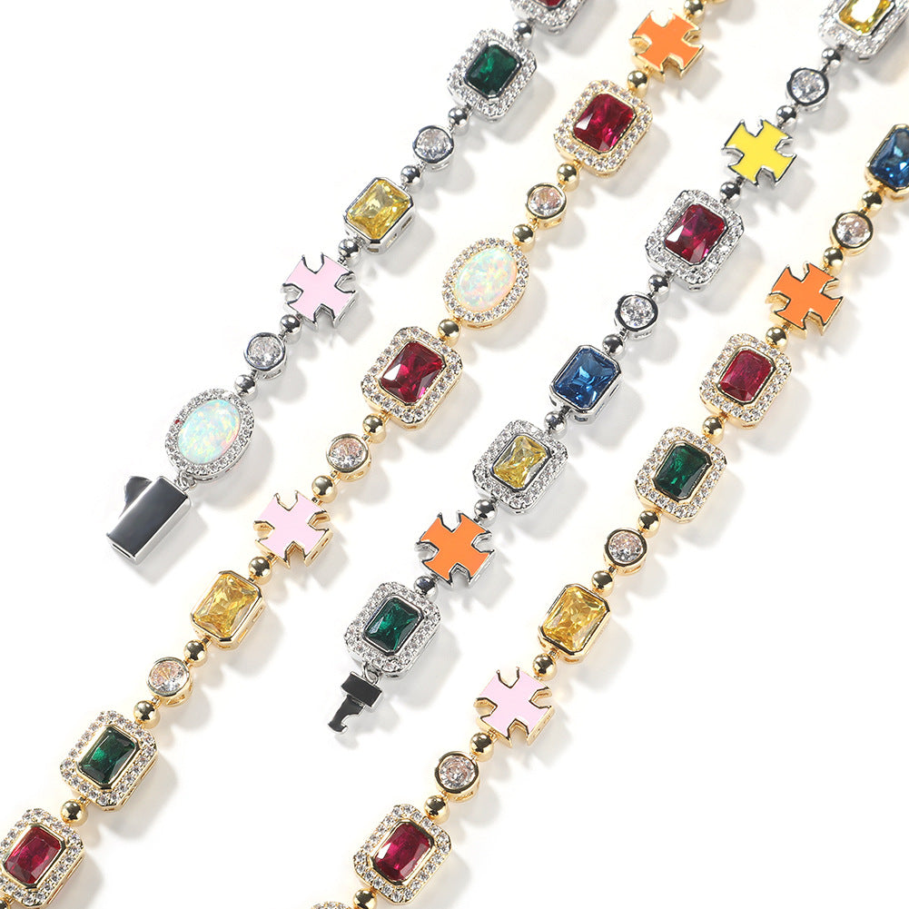 Hip-hop diamond multi-colored gemstone necklace by nowadaysfashion