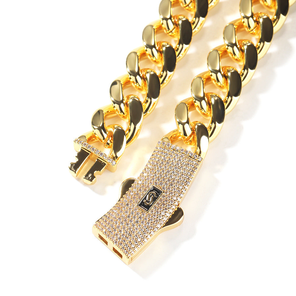 Hip-hop diamond-encrusted clasp smooth Cuban chain by nowadaysfashion