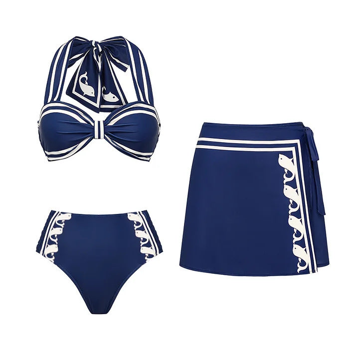 Swimsuit Navy Halter One Piece Swimsuit Set Women by Bella Mia