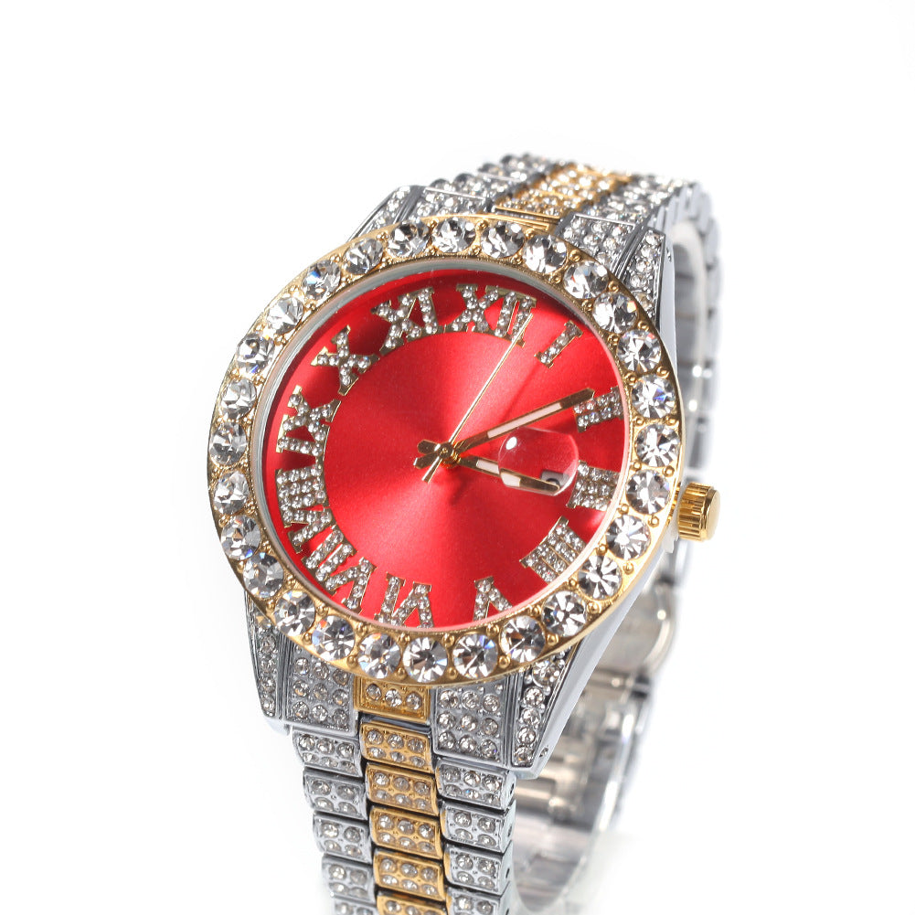 Hip-hop watch with Roman numerals and diamonds, large dial by nowadaysfashion