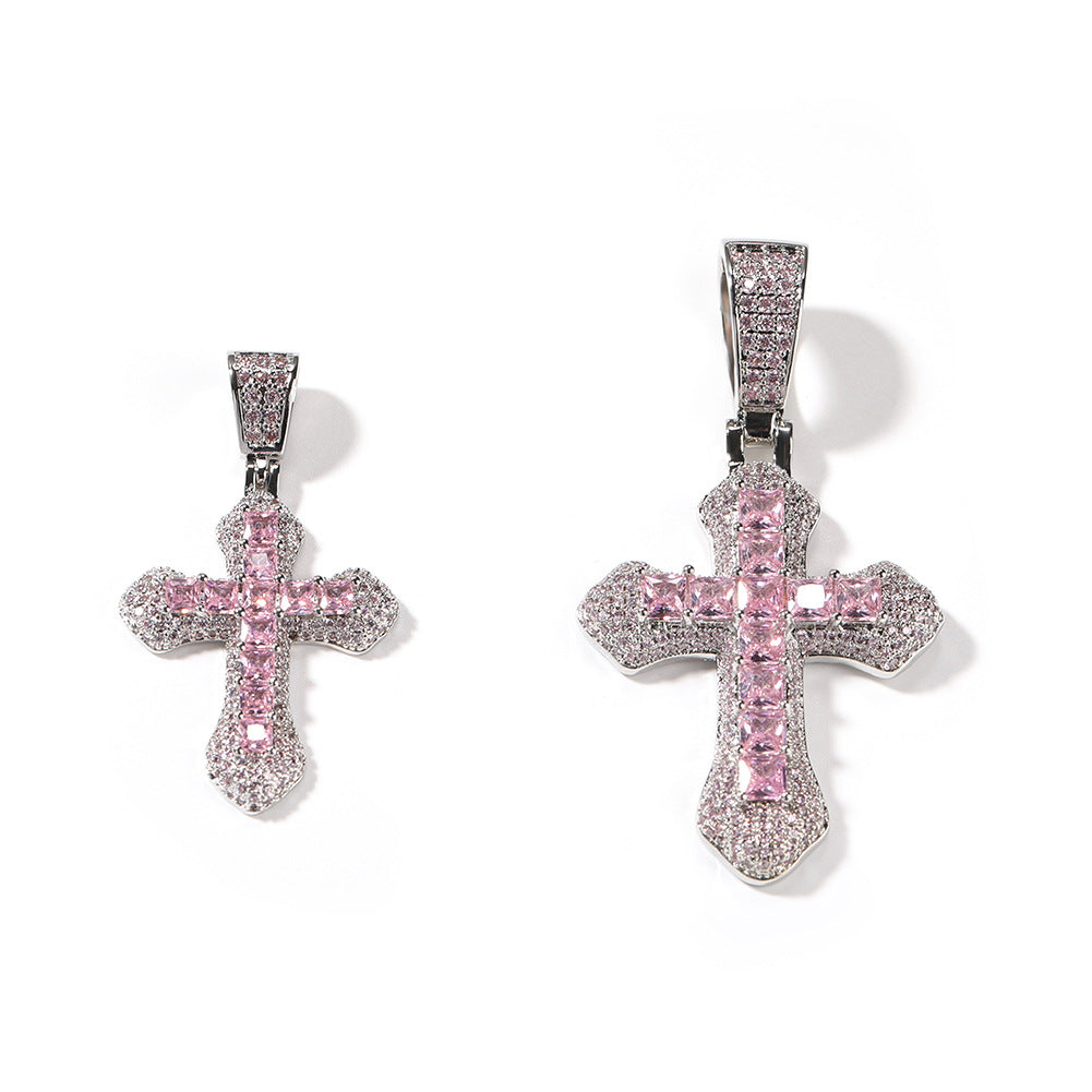 Hip-hop copper-inlaid purple zircon cross necklace by nowadaysfashion