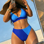Bikini Color Matching Halter Lace up Double Shoulder Strap Sexy Swimsuit Split Bikini Women by Bella Mia