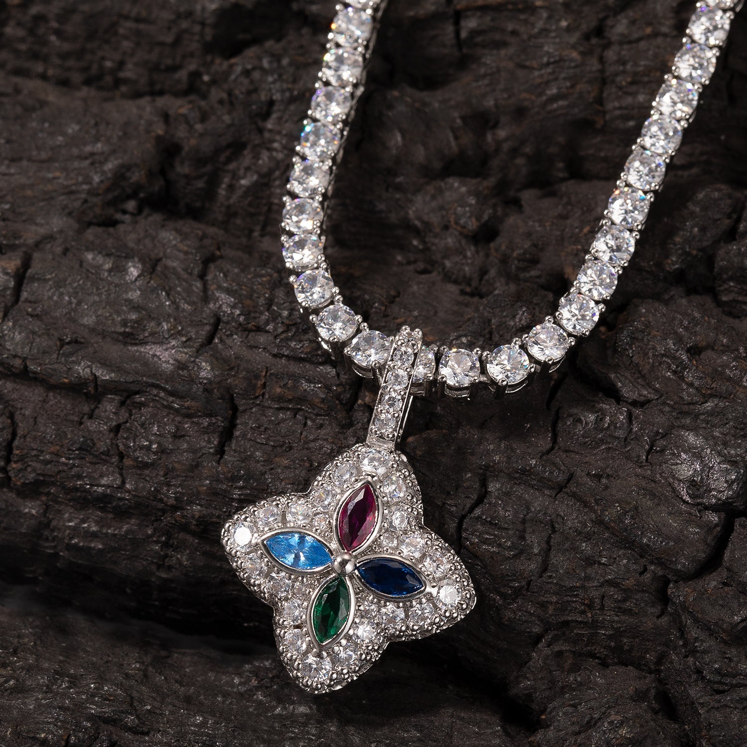 Cubic Zirconia Colorful Four-Leaf Clover Pendant by nowadaysfashion