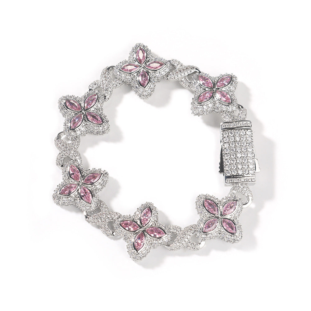 Hip-hop zircon colored infinite four-leaf clover bracelet by nowadaysfashion