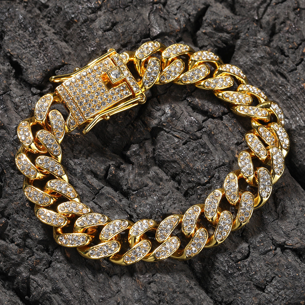 Hip-Hop 12mm Diamond-Encrusted Cuban Chain Bracelet by nowadaysfashion