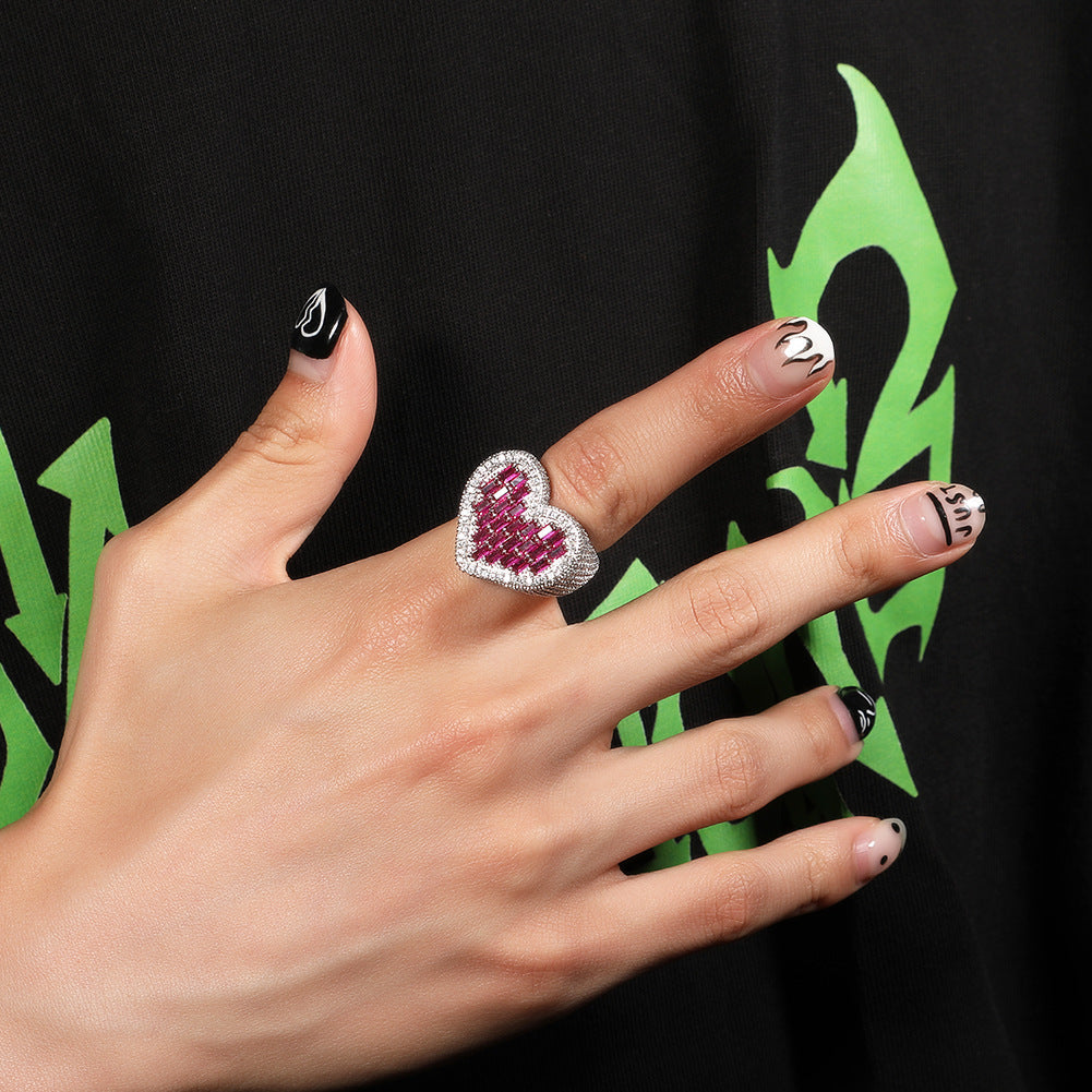 Hip-hop T-square heart-shaped zircon ring by nowadaysfashion