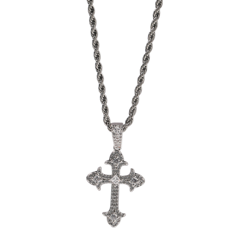 Hip-Hop Diamond-Encrusted Zircon Cross Necklace by nowadaysfashion