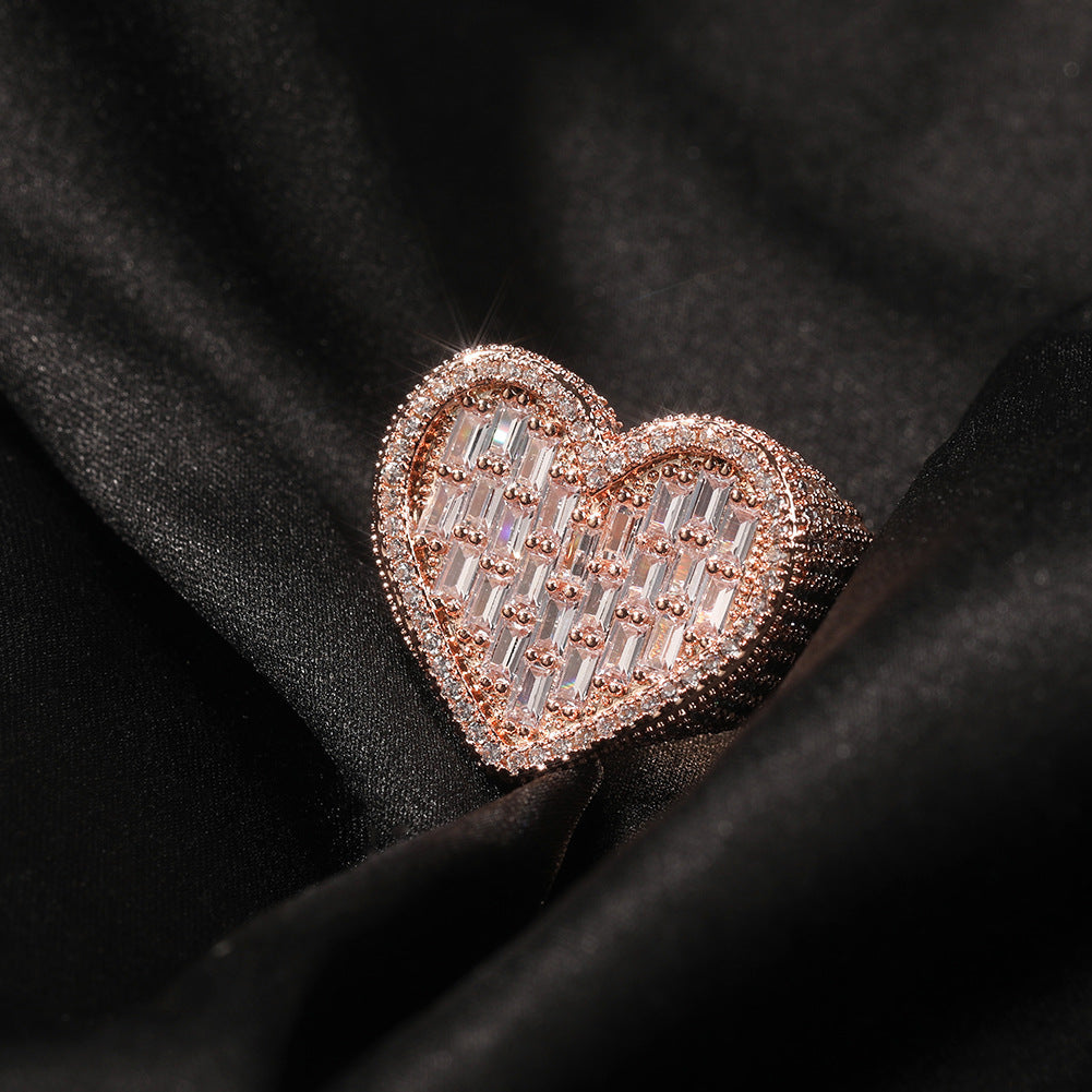 Hip-hop T-square heart-shaped zircon ring by nowadaysfashion