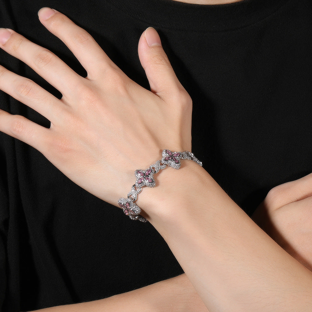 Hip-hop zircon colored infinite four-leaf clover bracelet by nowadaysfashion