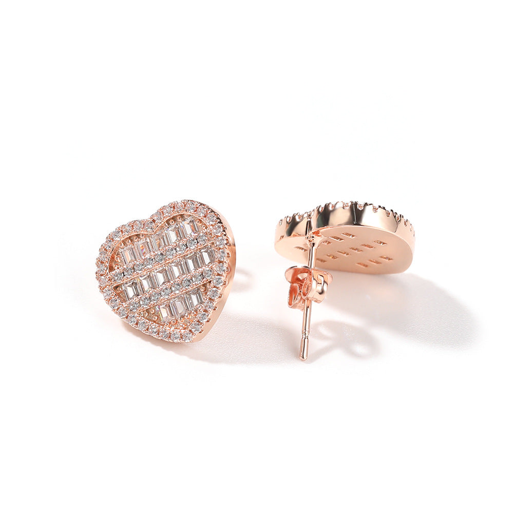 Hip-hop inlaid zircon heart-shaped earrings by nowadaysfashion