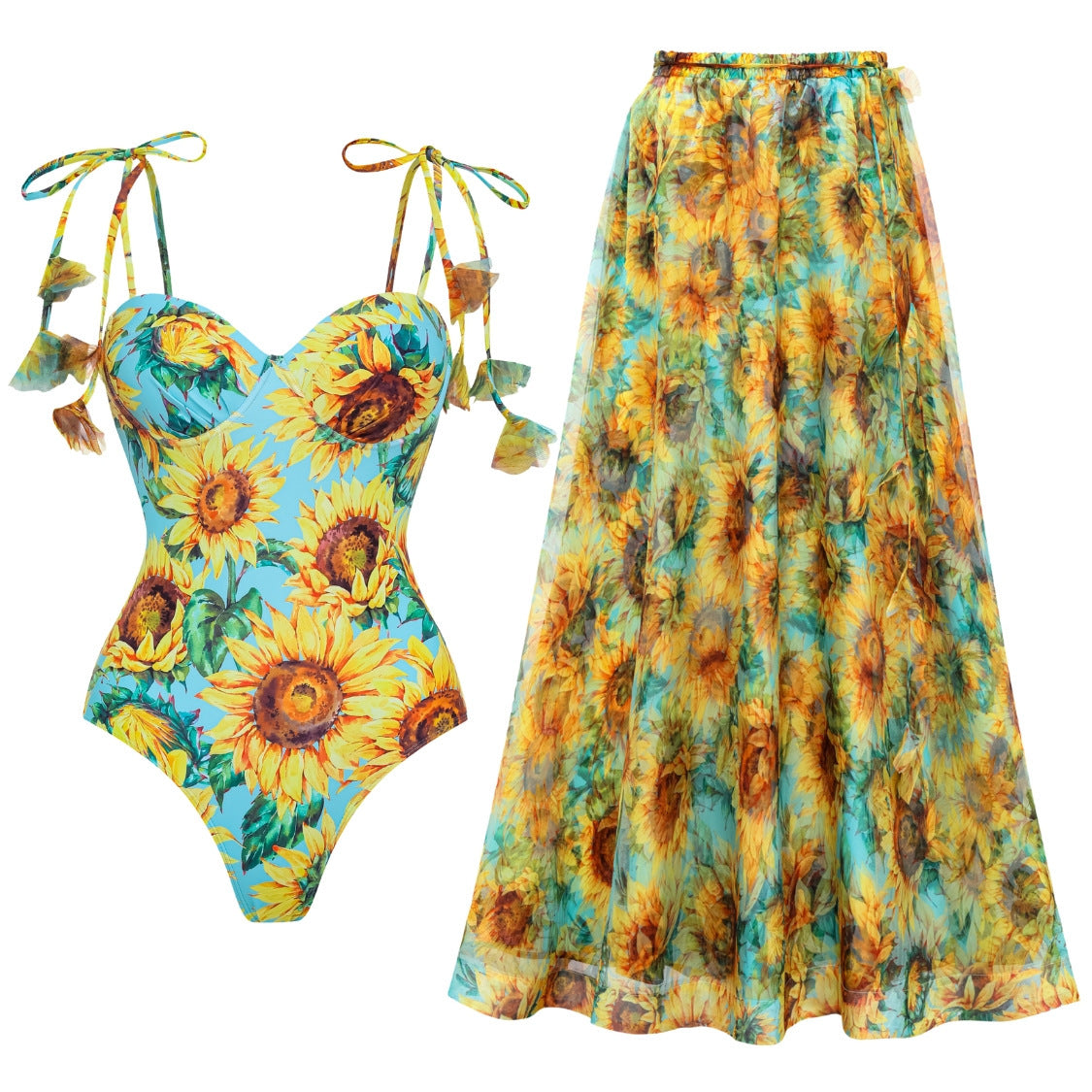 Women Swimsuit Sunflower Printed One Piece Swimsuit Set by Bella Mia