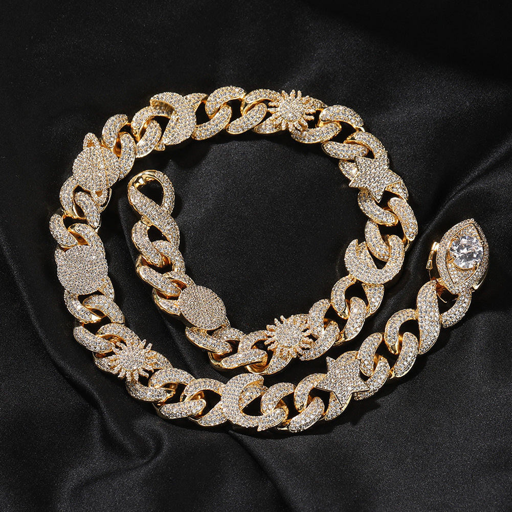 Hip-hop zircon-encrusted sun, star and eye necklace by nowadaysfashion