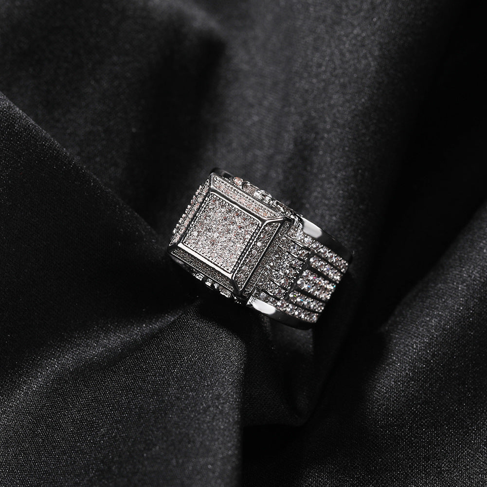 Hip-hop square diamond-encrusted couple ring by nowadaysfashion