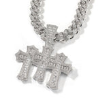 Hip-hop diamond-encrusted zircon three-cross Cuban necklace by nowadaysfashion