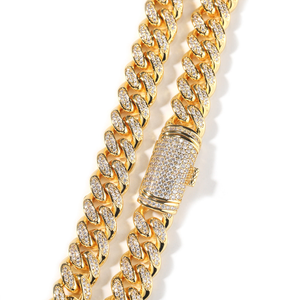 Hip-hop diamond-encrusted zircon three-cross Cuban necklace by nowadaysfashion