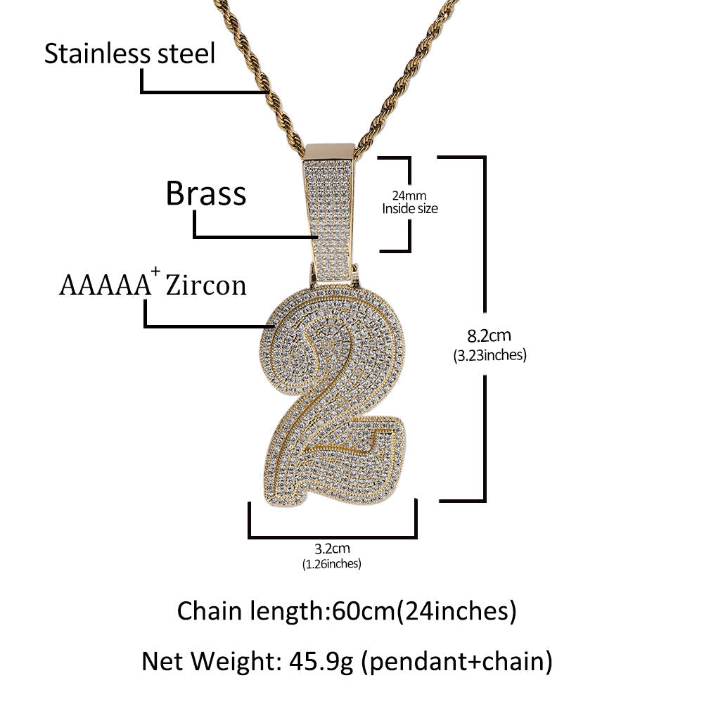 Hip-hop diamond-encrusted number pendant by nowadaysfashion