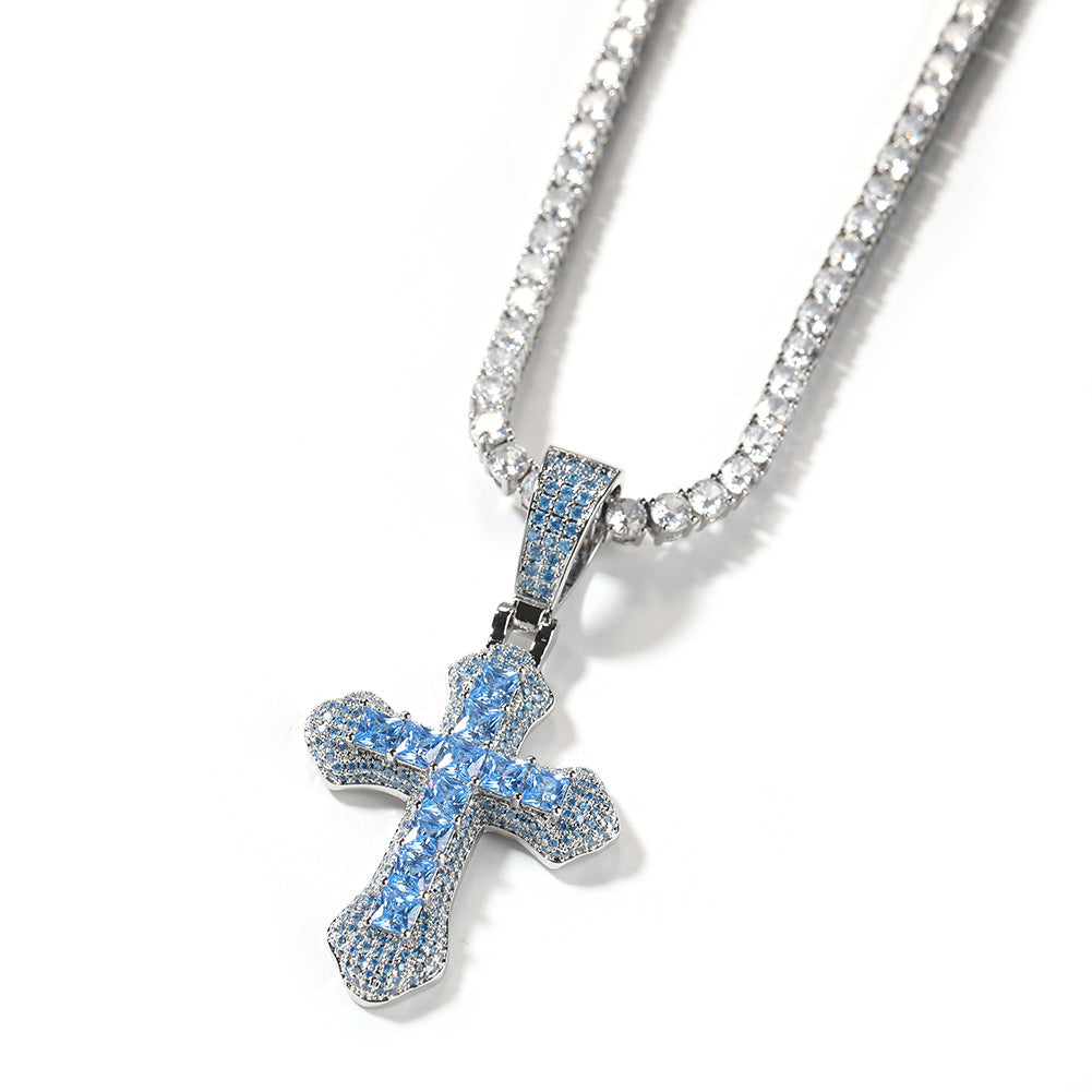 Hip-hop copper-inlaid purple zircon cross necklace by nowadaysfashion