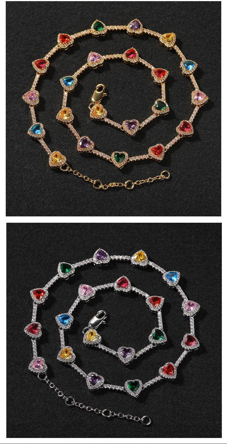 Hip-hop colorful heart-shaped adjustable bracelet and necklace by nowadaysfashion