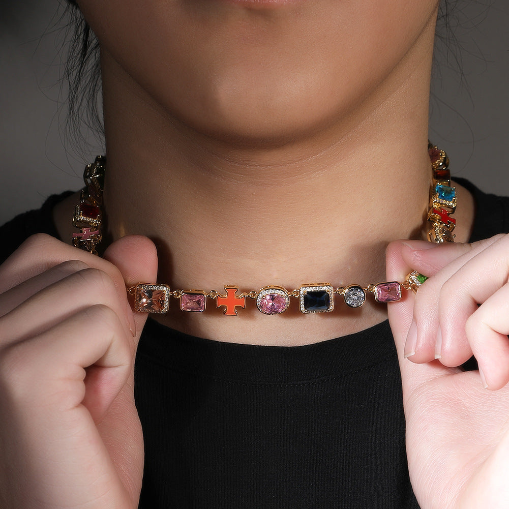 Exquisite diamond-encrusted colored gemstone bracelet and necklace by nowadaysfashion