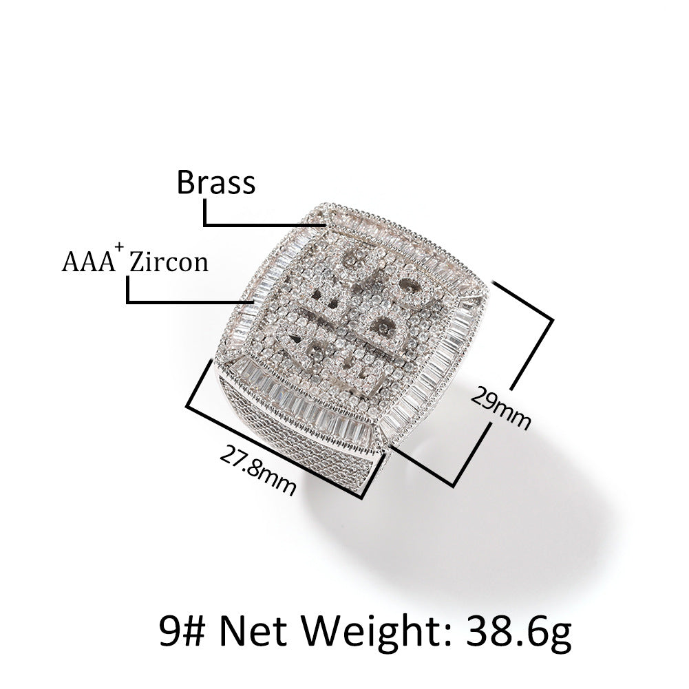 Hip-hop diamond-encrusted zircon DIY letter square ring by nowadaysfashion