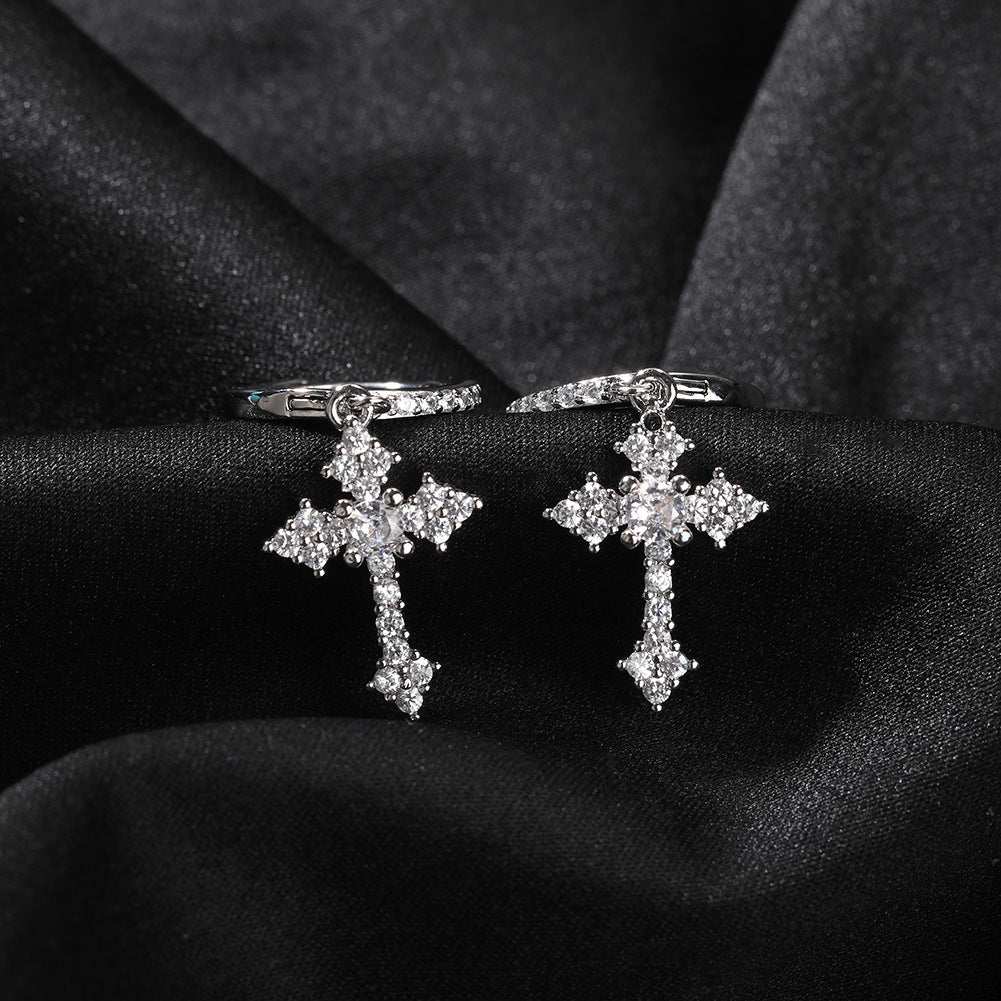 Hip-hop cubic zirconia cross earrings by nowadaysfashion