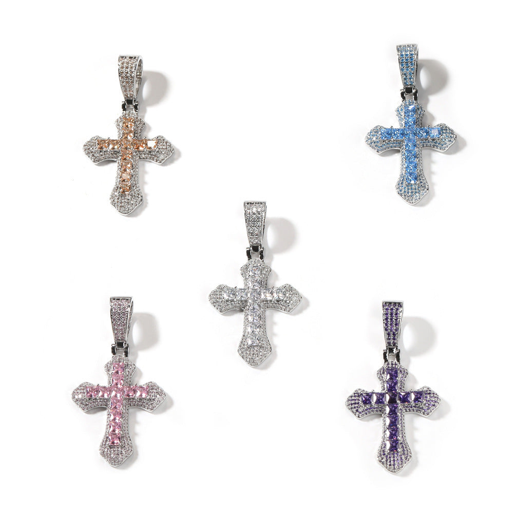 Hip-hop copper-inlaid purple zircon cross necklace by nowadaysfashion