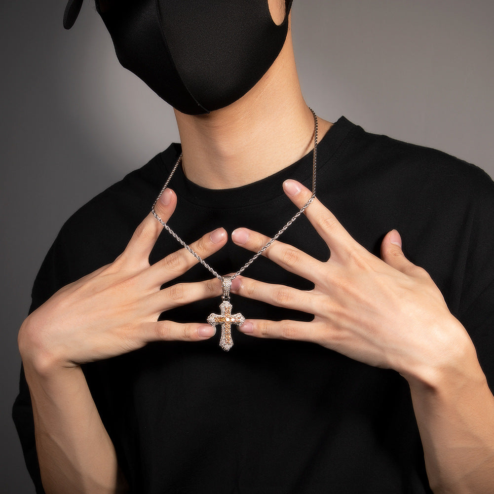 Hip-hop copper-inlaid purple zircon cross necklace by nowadaysfashion