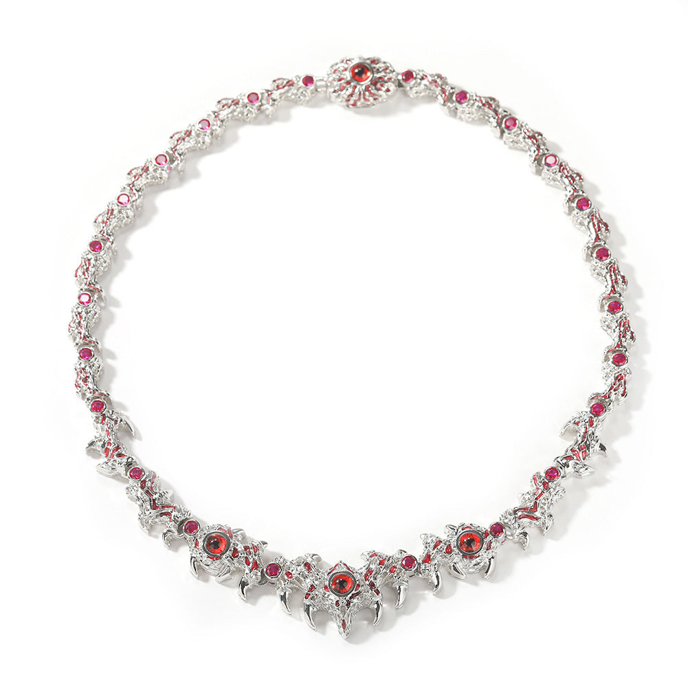 Hip-hop exaggerated spiky parasitic red-eyed thorn diamond-encrusted necklace by nowadaysfashion