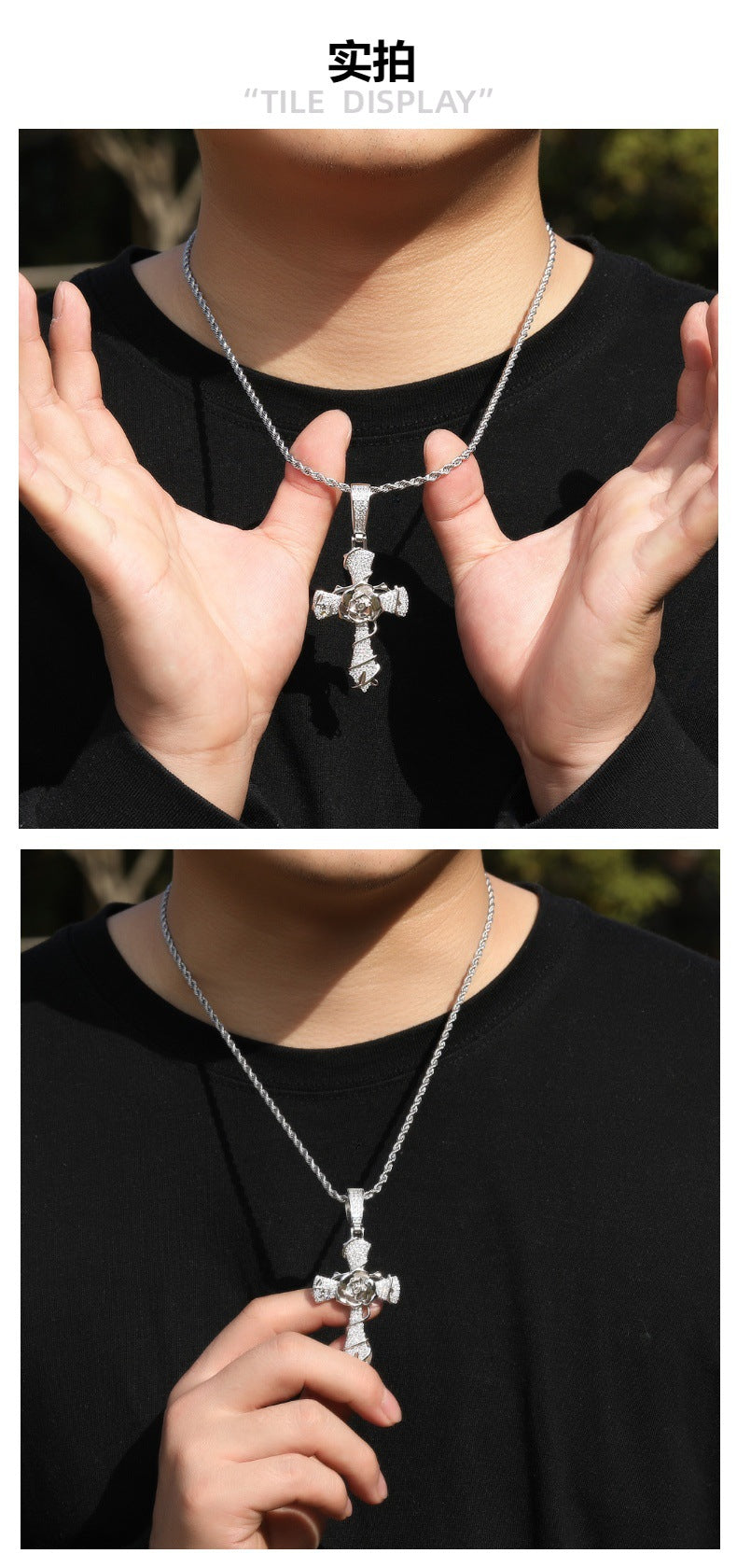 Hip-hop rose cross necklace with 5A zircon inlay by nowadaysfashion