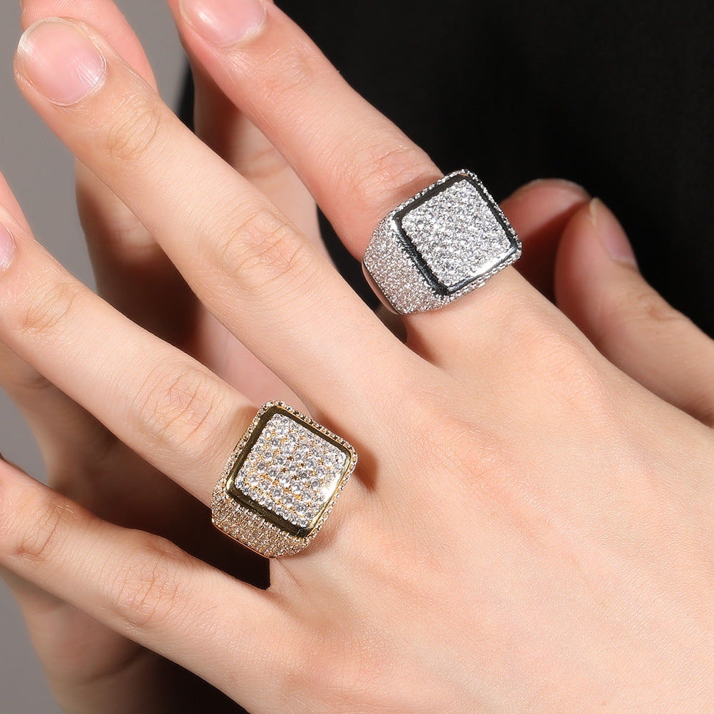 Hip-hop large square ring with zircon by nowadaysfashion