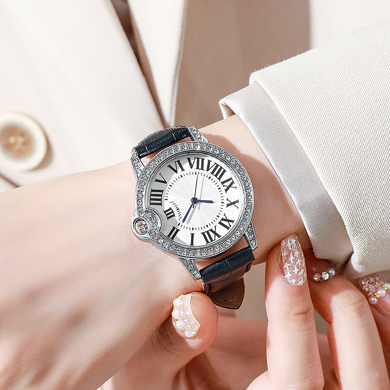 Fashion Diamond-Encrusted Women's Quartz Watch with Leather Strap by nowadaysfashion