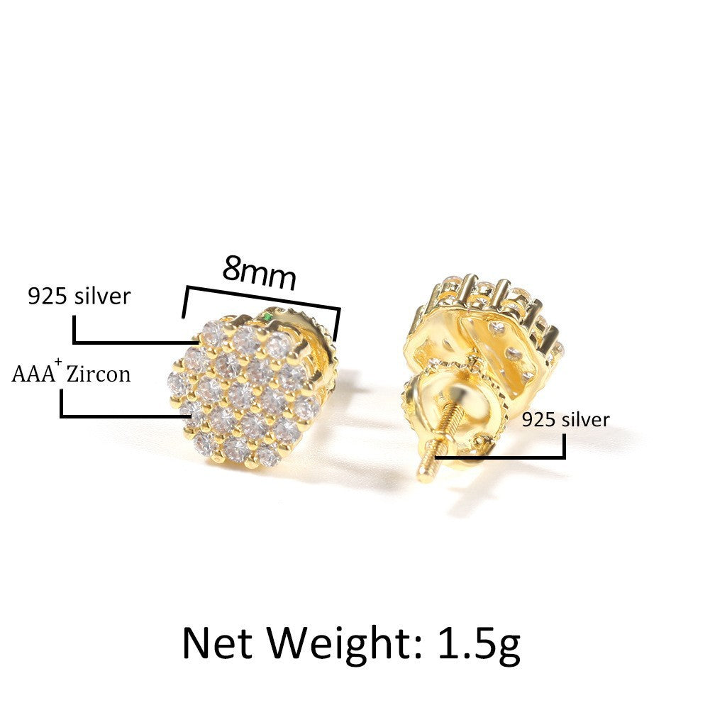 Hip Hop diamond-encrusted 925 silver stud earrings by nowadaysfashion