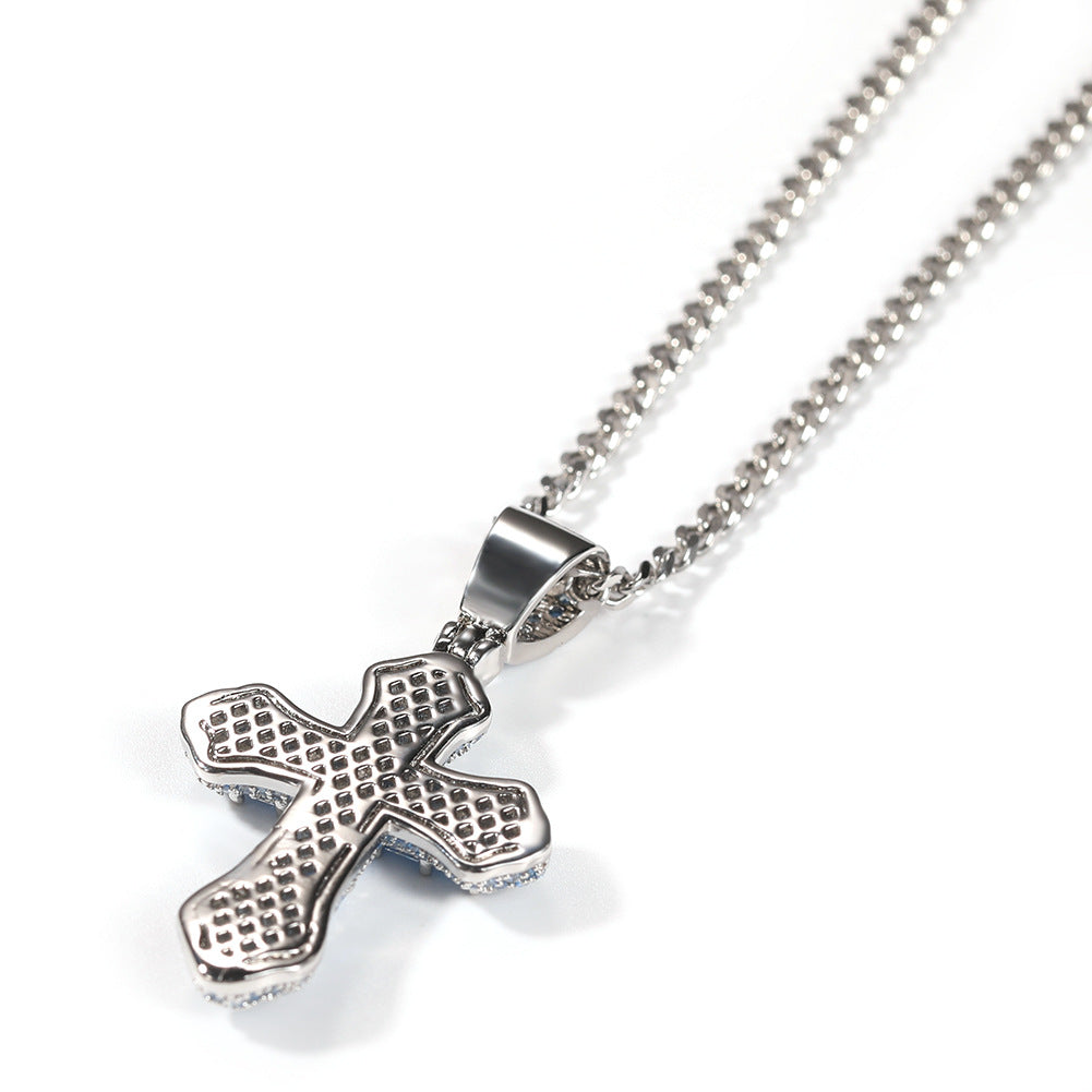 Blue Zircon Cross Hip-hop Necklace by nowadaysfashion
