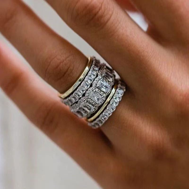 Cool and handsome men's hip-hop diamond-encrusted five-piece ring set by nowadaysfashion