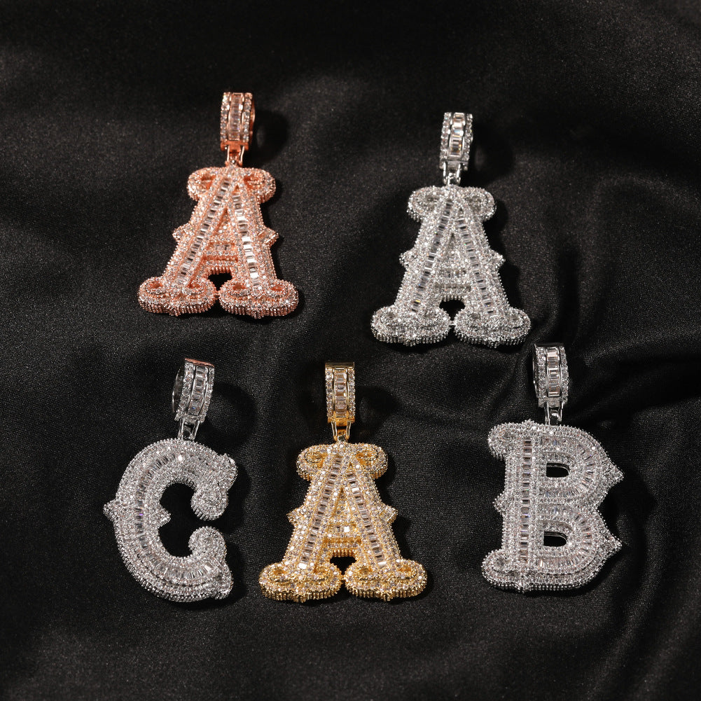Hip-hop fully diamond-encrusted spiky rock sugar letter necklace by nowadaysfashion
