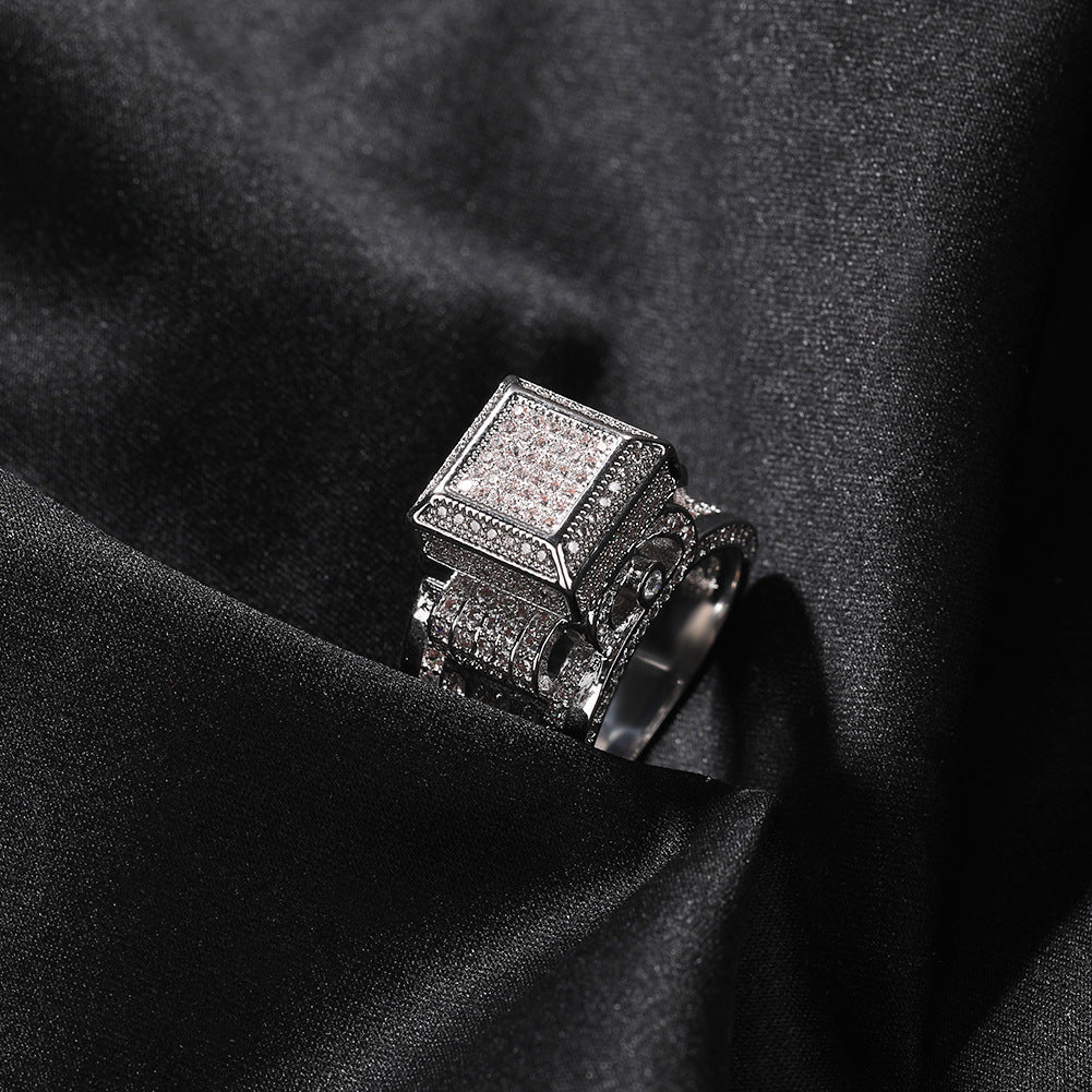 Hip-hop square diamond-encrusted couple ring by nowadaysfashion