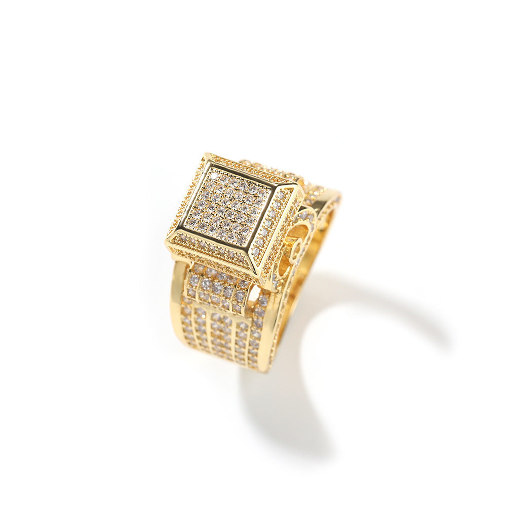 Hip-hop square diamond-encrusted couple ring by nowadaysfashion