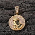Hip-hop round disc zircon-encrusted praying hands pendant by nowadaysfashion