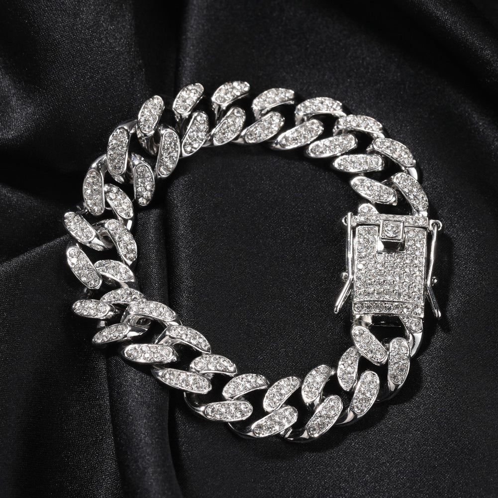 Hip-Hop 12mm Diamond-Encrusted Cuban Chain Bracelet by nowadaysfashion