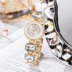 Women’s Gold Bracelet Quartz Watch with Black Crystal Dial
