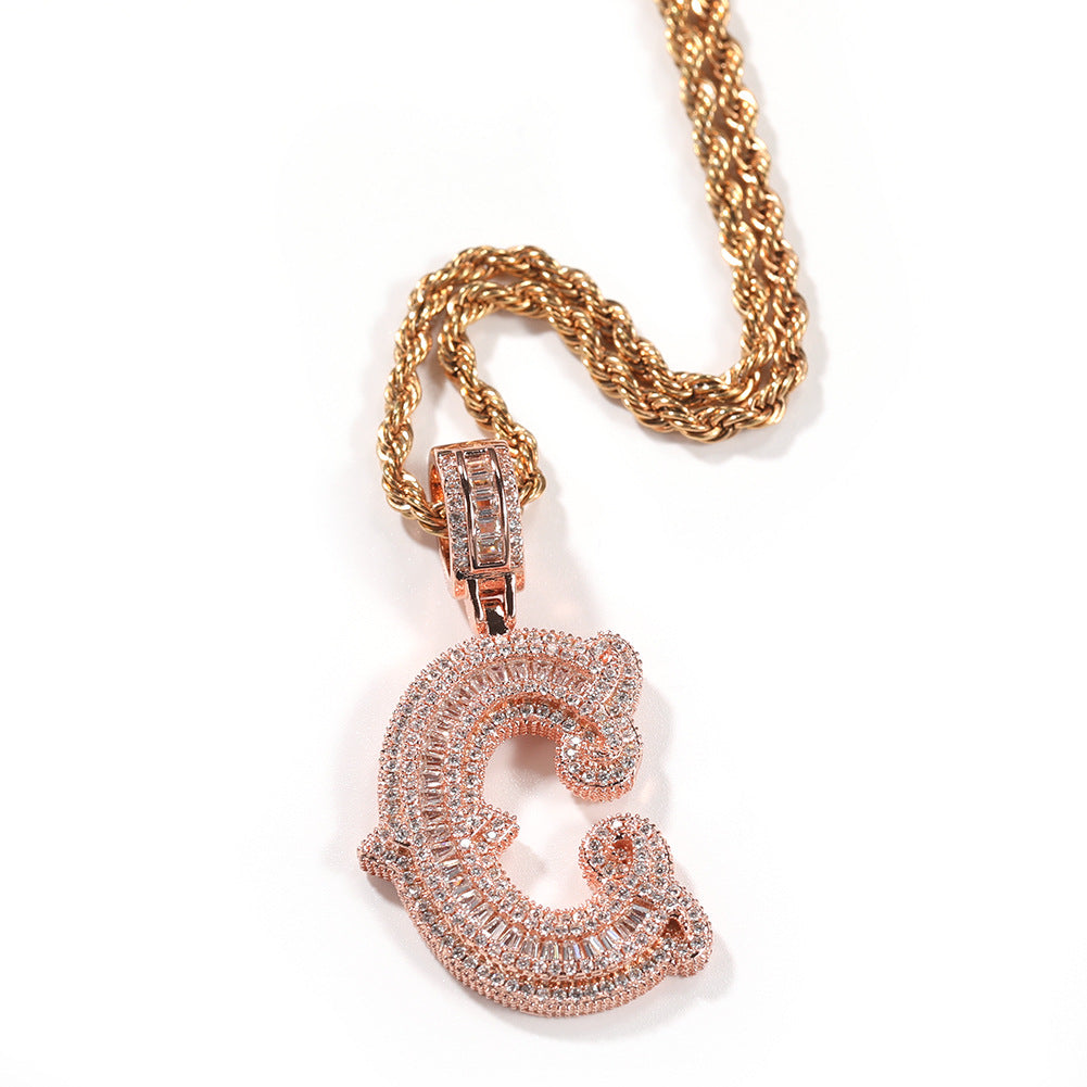 Hip-hop fully diamond-encrusted spiky rock sugar letter necklace by nowadaysfashion