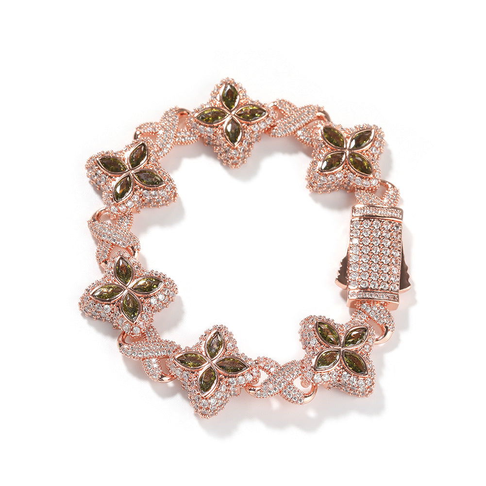 Hip-hop zircon colored infinite four-leaf clover bracelet by nowadaysfashion
