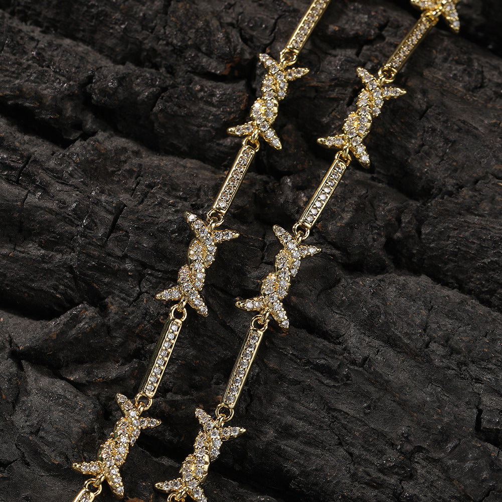Hiphop zircon-encrusted barbed wire necklace by nowadaysfashion