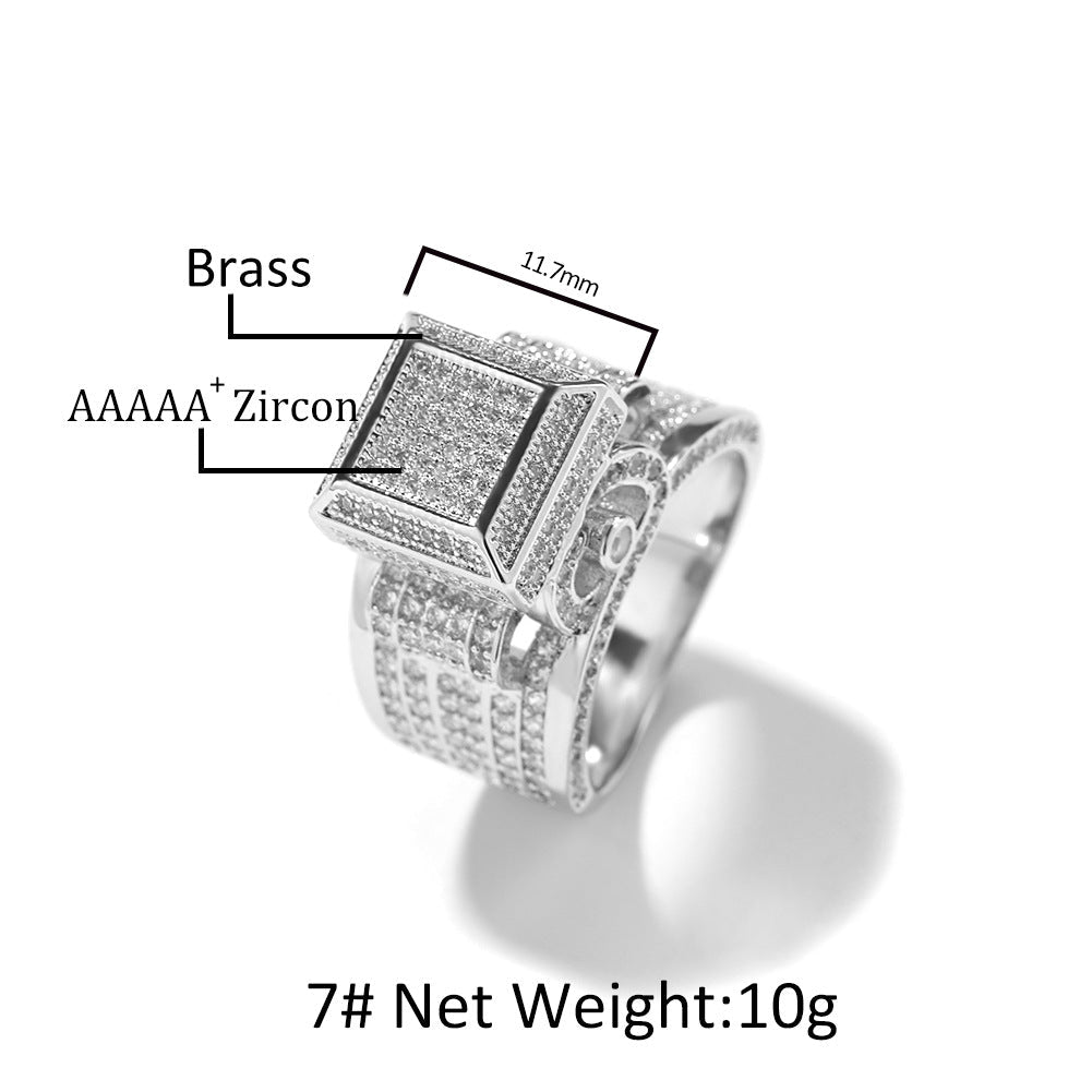 Hip-hop square diamond-encrusted couple ring by nowadaysfashion