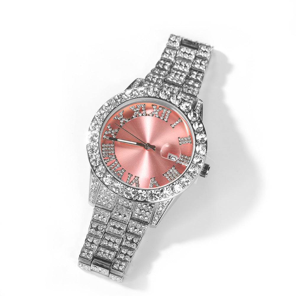 Hip-hop watch with Roman numerals and diamonds, large dial by nowadaysfashion
