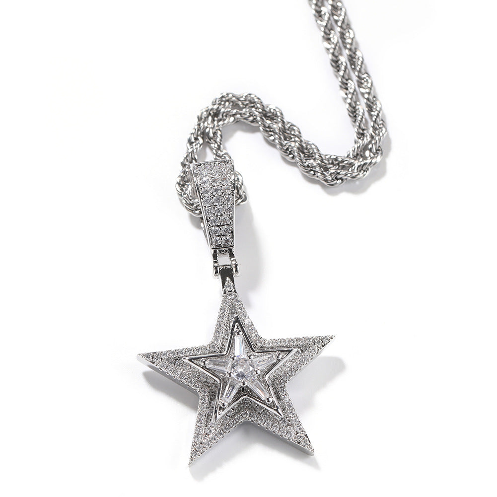 Hip-hop diamond-studded rotating five-pointed star necklace by nowadaysfashion