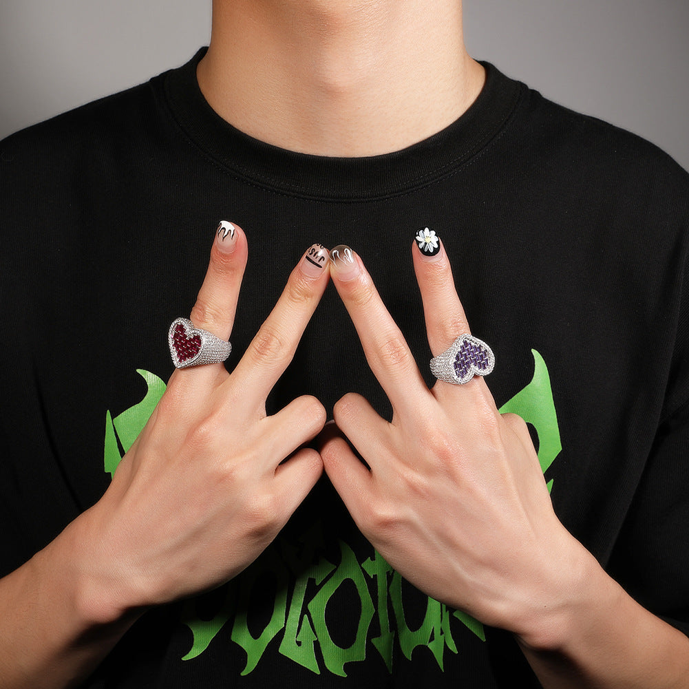 Hip-hop T-square heart-shaped zircon ring by nowadaysfashion